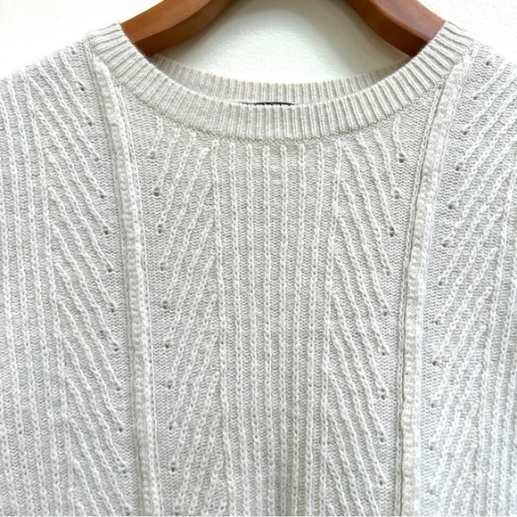Ann Taylor Ribbed Wool Peplum Sweater Bell Sleeves Winter White, Size XS - Picture 9 of 10